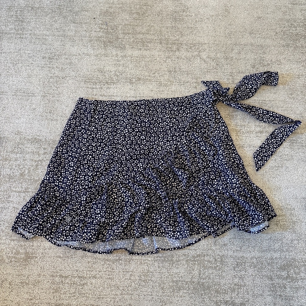 Elegant Blue and White Polka Dot Wrap Skirt